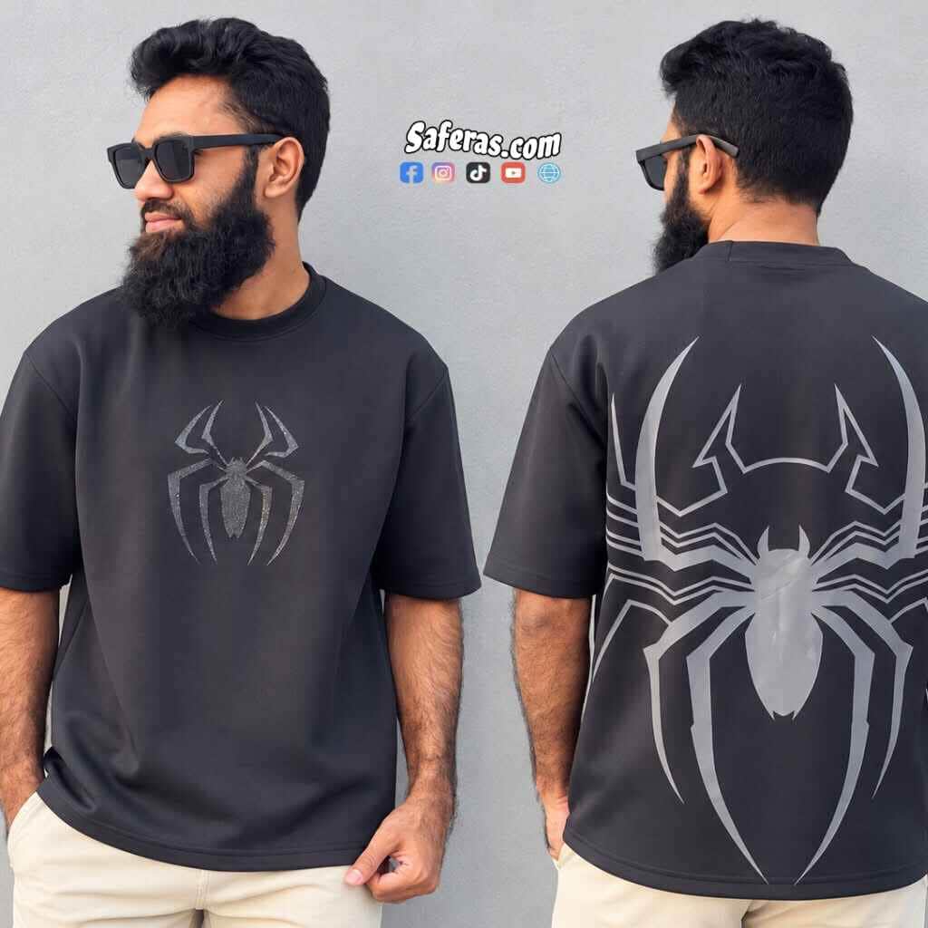 Trendy Premium Drop Shoulder T-Shirt Spider07 ( Black Colour )