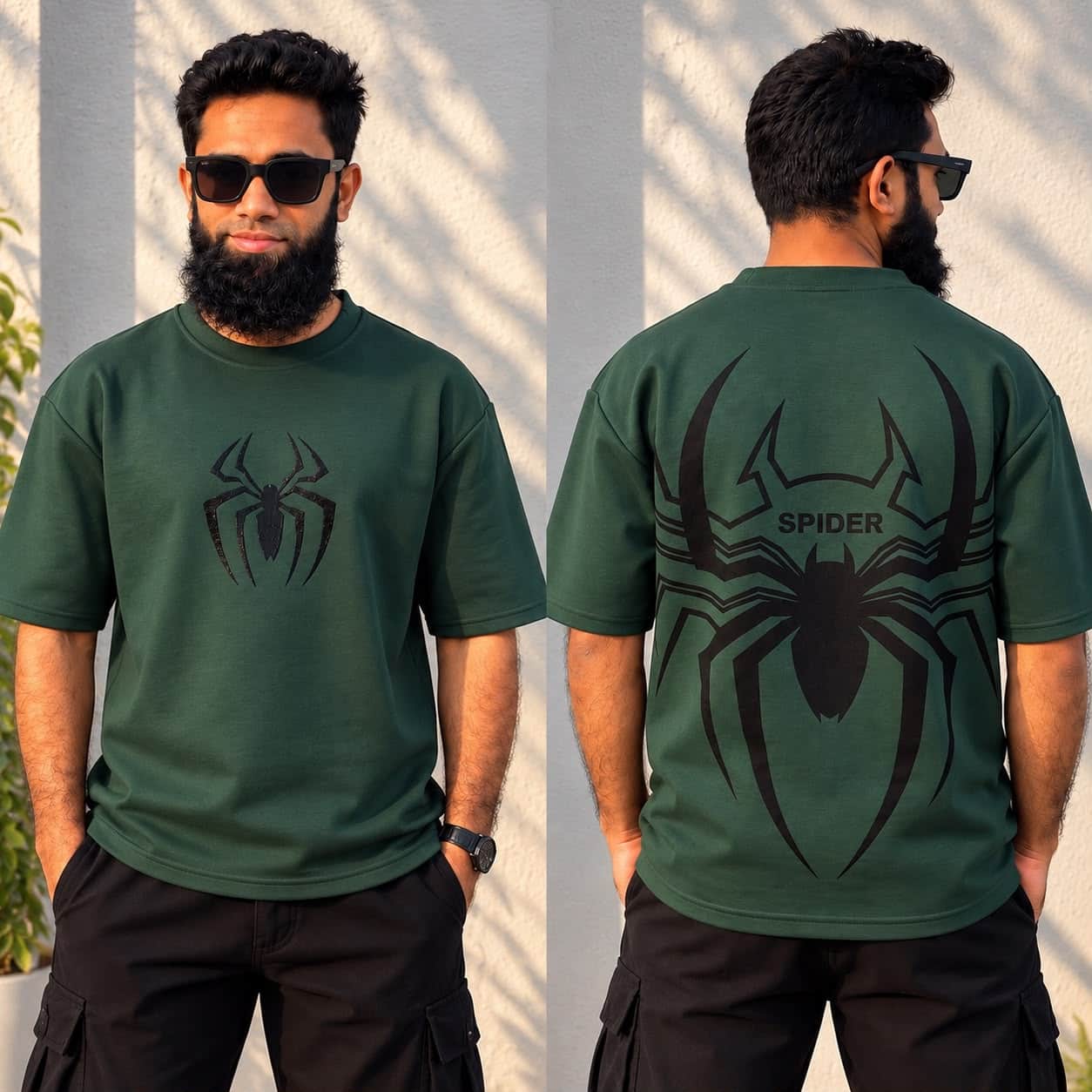 Trendy Premium Drop Shoulder T-Shirt Spider10 ( Grenn Colour )