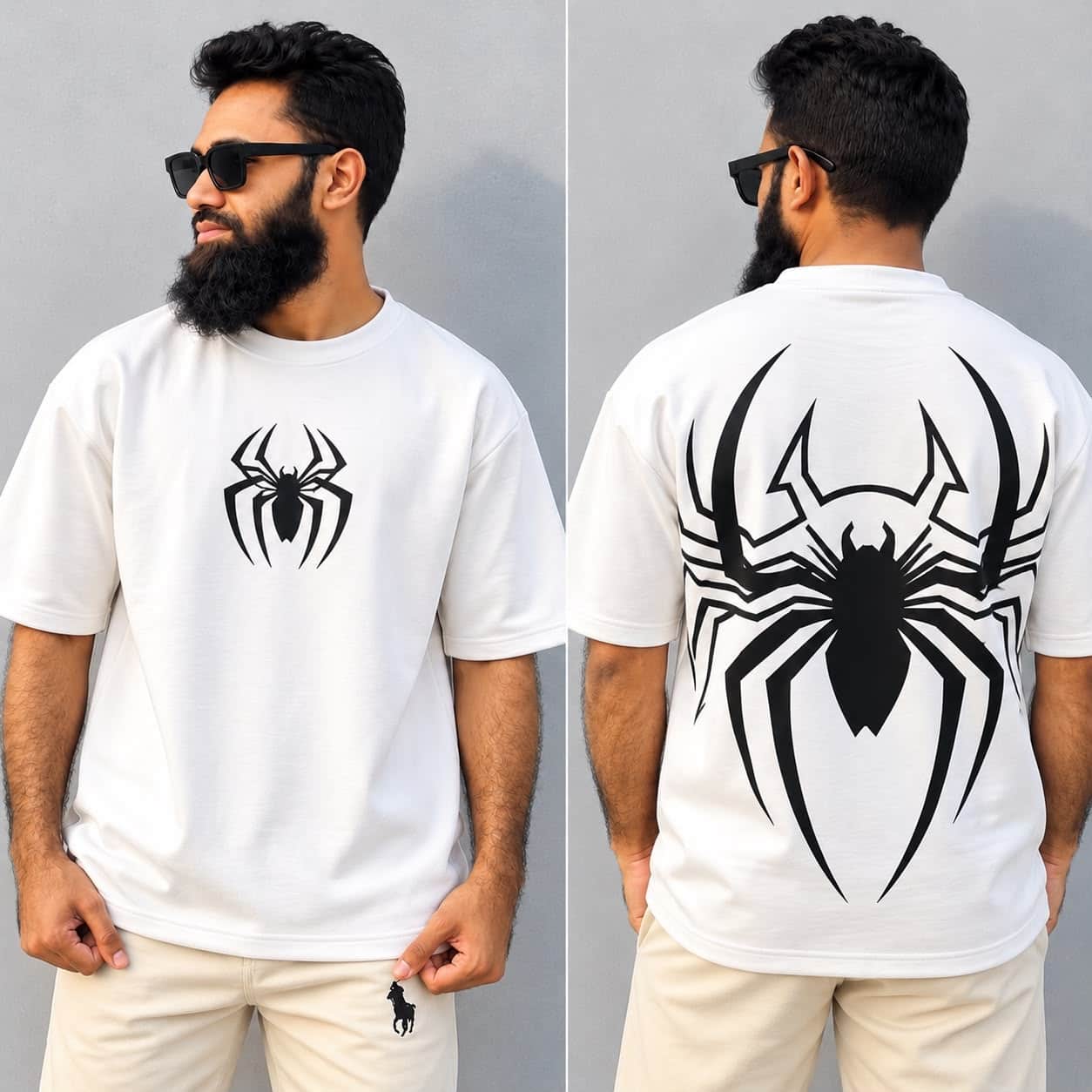 Trendy Premium Drop Shoulder T-Shirt Spider09 ( White Colour )